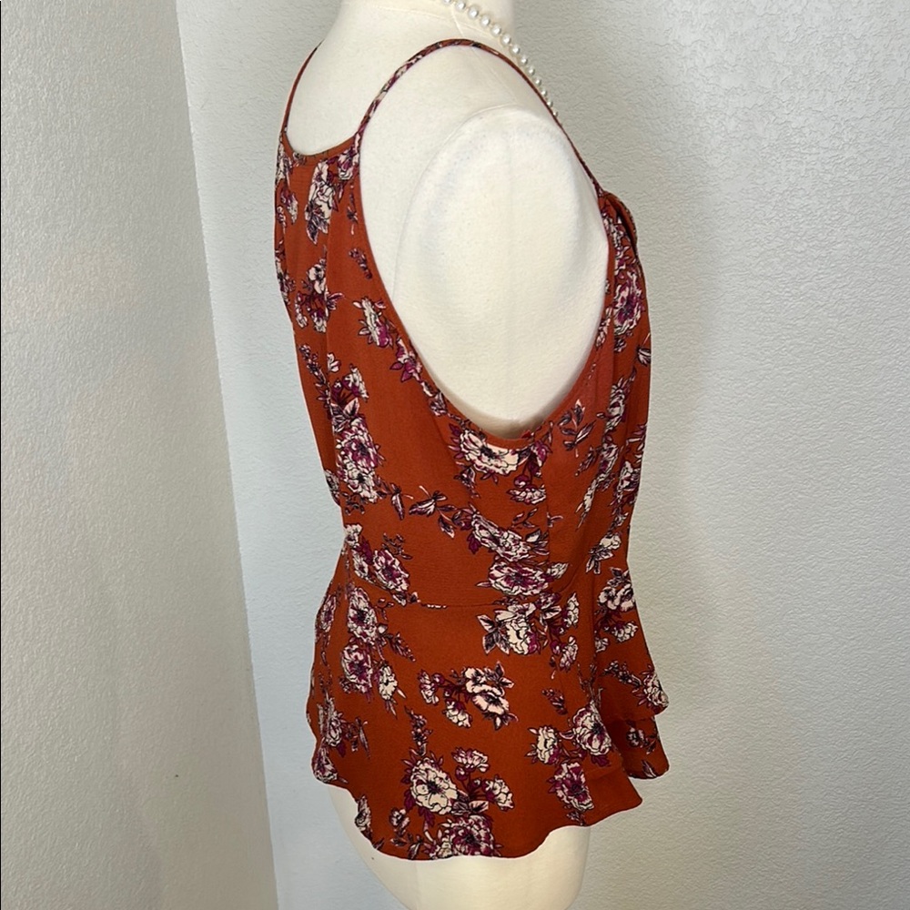 Floral Wrap Top - Rust and Cream Blouse Size Large - Picture 3 of 11